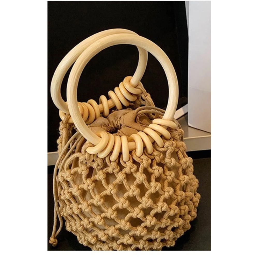 Unbranded Macrame Bucket Bag Womens One Size Boho Summer Net Tote Lined Purse